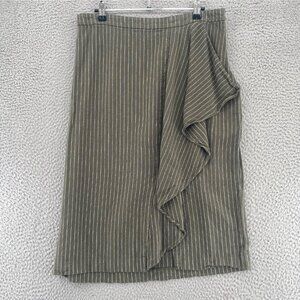 J Jill Skirt Womens Medium Green Pinstripe Linen Blend Midi Asymmetric Casual